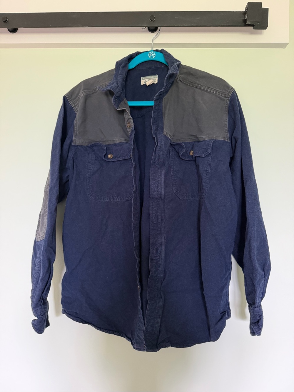 Men's Two-Tone Navy Shirt Jacket with Charcoal Yoke